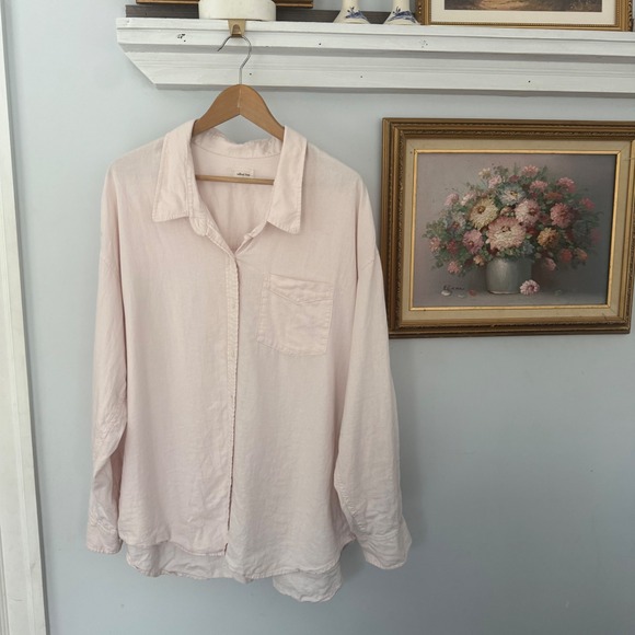 Wilfred Tops - Aritzia Wilfred Free Relaxed Linen Button-Down Shirt —‎ Light Pink — Size L